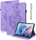 Case for Lenovo Idea Tab Pro 12.7 Inch 2025 Embossed Heart PU Leather Protective Tablet Case with Elastic Band &amp Card Slots/Holder Multi-Angle Viewing Stand Cover Purple