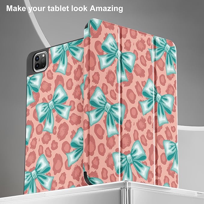 May Chen Case for iPad Pro 11 inch (4th 3rd 2nd &amp 1st Gen) 2022 2021 2020 2018Trifold Stand with Auto Wake/Sleep Soft TPU Protective Stand Back Cover Mint Green Bow