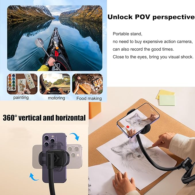 Cell Phone Stand Neck Phone Holder Hand Free Flexible Gooseneck 360° Rotation Adjustable Phone Holder for Bed Universal Multi-Functional Phone Stand for 4.7''-6.7'' Phone