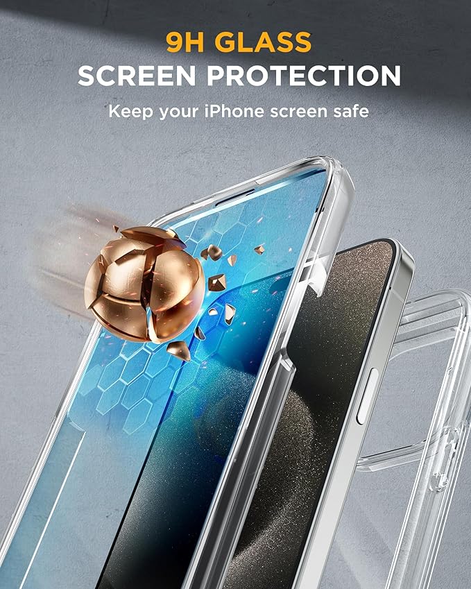 Miracase for iPhone 15 Pro Case Full-Body Clear Bumper Phone case with Built-in Glass Screen Protector&amp Camera Protector Military Drop Proof 15 Pro Case Cover 6.1 inchClear