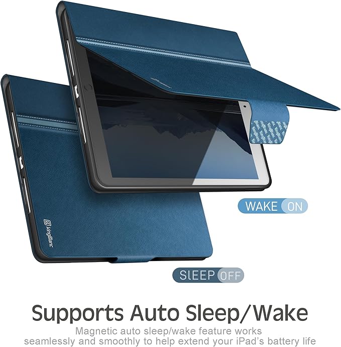 KingBlanc Case for iPad Air (3rd Generation) 10.5 2019 / iPad Pro 10.5 inch 2017 Case with Apple Pencil Holder Vegan Leather Smart Cover Auto Sleep/Wake Multi-Angle Folding Blue