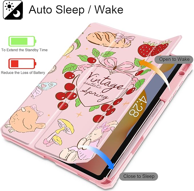 Mektron Case for Samsung Galaxy Tab S6 Lite 10.4 Inch 2024/2022/2020 with S Pen Holder Multi-Angle Viewing with Shockproof Cover Clear Shell + Trifold Stand + Auto Wake/Sleep Y2K Clipart
