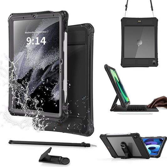 Waterproof Case for iPad Air 11 Inch M2 (2024) / M3 (2025) Full-Body Protective Cover with Built-in Screen Protector 6.6FT Waterproof Shockproof Pencil &amp Keyboard Compatible – Black