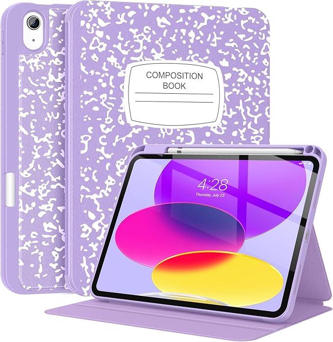 Supveco Case for iPad (A16) 11th Generation 11 inch (2025)iPad 10th Generation 10.9 inch (2022) with Pencil Holder-[Auto Wake/Sleep]Premium Folio Stand Case with Soft TPU Back Cover-Lilac Book