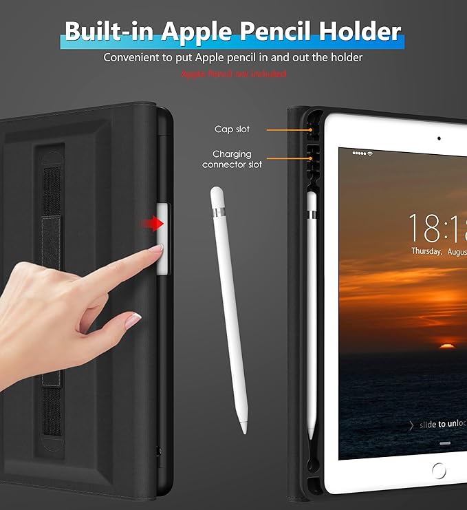 DTTO Rotating Case for iPad 6th / 5th Generation 9.7 Inch 2018/2017 iPad Air 2 / Air 1 Case 360 Degree Swiveling Premium Leather Folio Stand Cover with Pencil Holder - Auto Wake/Sleep Black Brown
