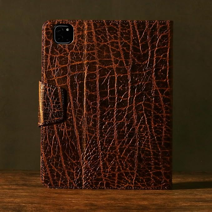 Gexmil Case for iPad Pro 11 Inch4th/3rd/2nd/1st Generation(2022/2021/2020/2018) Genuine Leather Cover with Pencil HolderCowhide Folio CoverAuto Sleep/Wake Anti SlipBuffalo Pattern