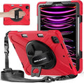 BRAECNstock Case for Apple iPad Air 13 inch (M4/M3/M2)/ iPad Pro 12.9 inch 6th/5th/4th/3rd Gen Shockproof Protective Case with Pencil Holder 360° Rotating Stand &amp Hand Strap Shoulder Strap Red