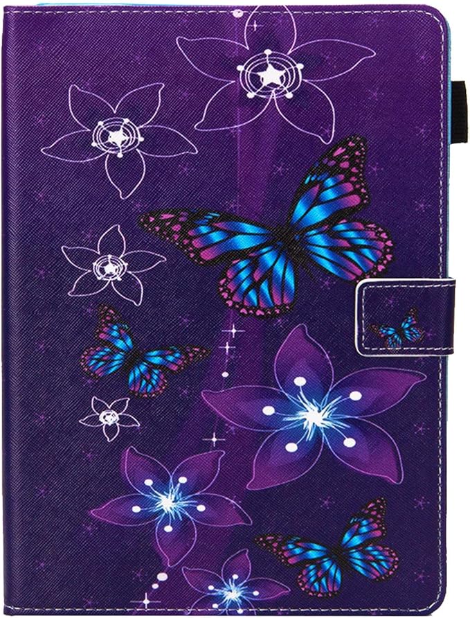 for iPad Pro 11 inch M4 Case 2024 (Model: A2836/A2837/A3006)with Stand/Hand Strap/Pencil Holder/Pockets [Auto Wake/Sleep] Magnetic Smart Slim Wallet Shockproof Cover Purple Flower Butterfly