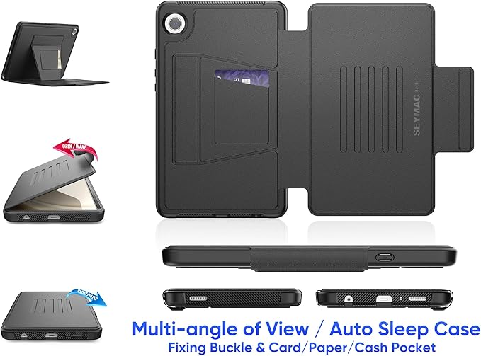 SEYMAC stock Case for Samsung Galaxy Tab A9 8.7'' Case with Magnetic Multi-Angles Stand Card Slot for Galaxy Tab A9 8.7'' SM-X110/X115/X117 (Black)
