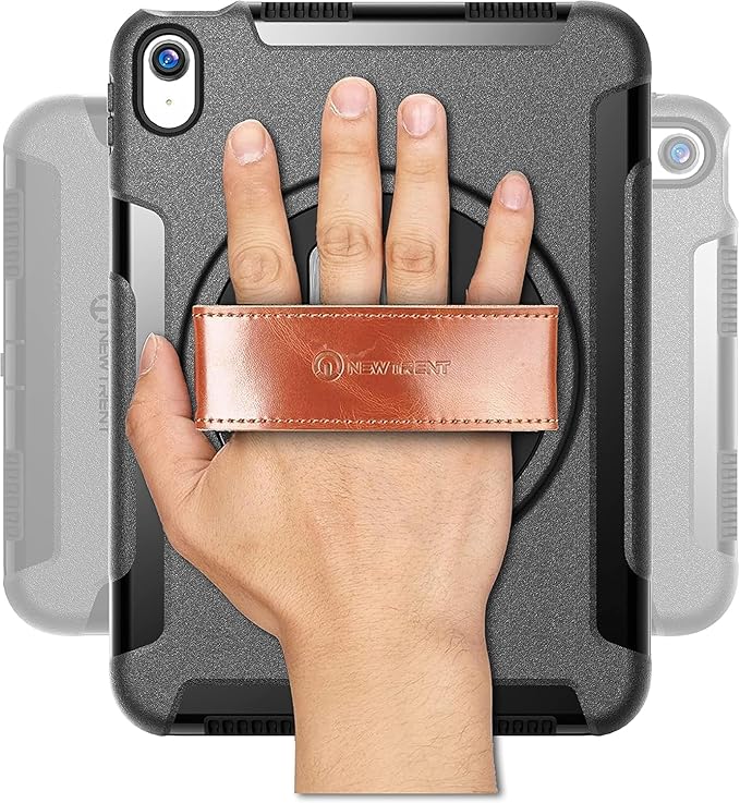 10 Pcs Pack Original Rugged Case for iPad 11 (A16) 11-inch (2025) &amp iPad 10th Gen 10.9-inch (2022) | 360° Rotating Kickstand Genuine Leather Hand Strap Built-in Screen Protector (Black)