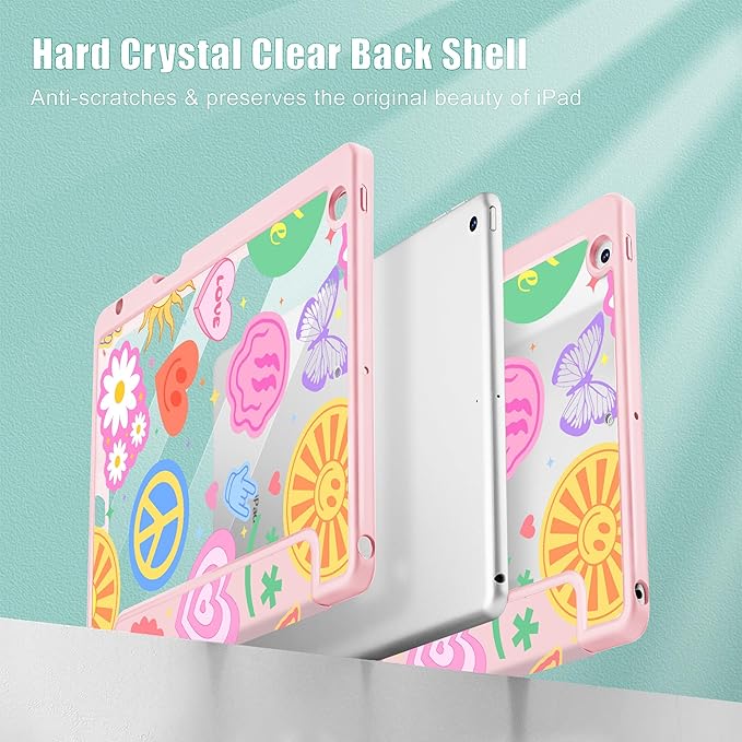 May Chen for iPad 9th Generation with Pencil Holder iPad 8th/7th Gen Case 10.2-inch [Penceil Holder] Trifold Stand Auto Wake/Sleep Clear TPU Protection Back Cover Smile Art