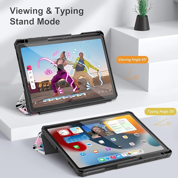 Mektron Case for Samsung Galaxy Tab S6 Lite 10.4 Inch 2024/2022/2020 with S Pen Holder Multi-Angle Viewing with Shockproof Cover Clear Shell + Trifold Stand + Auto Wake/Sleep Cool Dinosaur