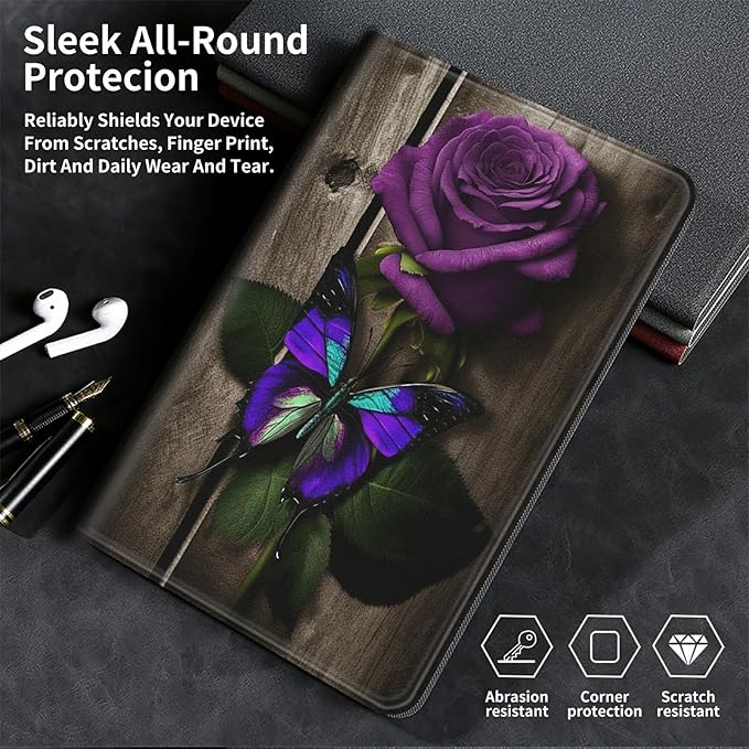 Case for Kindle Paperwhite 12th Generation &amp Kindle Colorsoft Signature Edition 2024 7 inch Lightweight Smart Case Adjustable Stand Protective Cover with Auto Wake/Sleep - Purple Rose &amp Butter