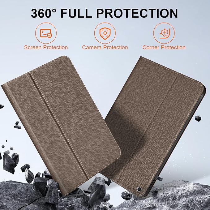 Genuine Cowhide Leather Case for iPad 10.2 inch 7th/8th/9th Gen (2019-2021) - Dual Angle Stand Auto Wake/Sleep Folio Cover with Magnetic Closure Gray Brown