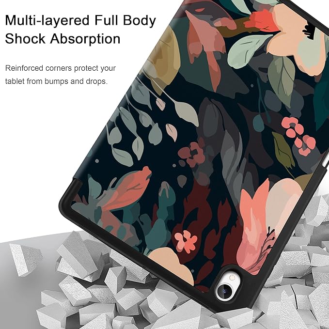 DONGKE Case for Samsung Galaxy Tab S11 5G 11 2025 Model (SM-X730/X736B) Slim Lightweight Trifold Stand Cover with S Pen Holder Auto Sleep/Wake Soft TPU Shockproof Back Painted Florals