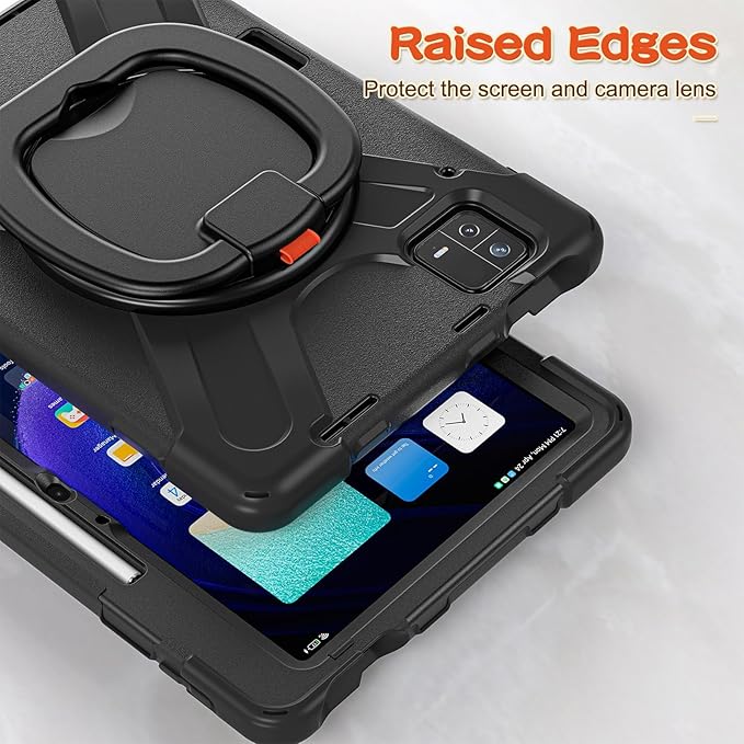 Rugged Tablet Case for Pad 6 6 Pro Tablet Cover with Stand Slim Folding Stand Cover for Pad 6 6 Pro 360° Rotation Removable Shoulder Strap (Black)