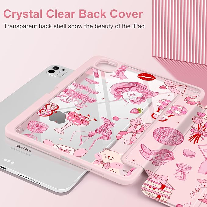 Case for iPad Pro 11 Inch (M5 2025 M4 2024) – [Built-in Pencil Holder] Shockproof &amp Stylish Clear Hard Back + Soft TPU Edge Magnetic Trifold Stand Auto Wake/Sleep Cowgirl Pink