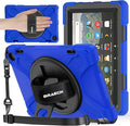 BRAECNstock for Amazon Fire HD 8 Tablet Case 12th Generation 2024/2022 8 inch with Rotating Hand Strap + Stand Shouler Strap Pen Holder Shockproof Rugged Kindle Fire HD 8 Protective Case Kids - Blue