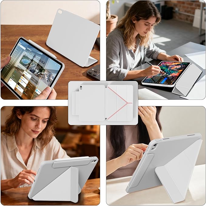 Y-Shaped Detachable Case for iPad (A16) 11th/10th Generation (2025/2022) Clear 360°Rotating Magnetic Back Multi-Stand &amp Shockproof Hybrid Cover for iPad 11/10 Auto Wake/Sleep Gray