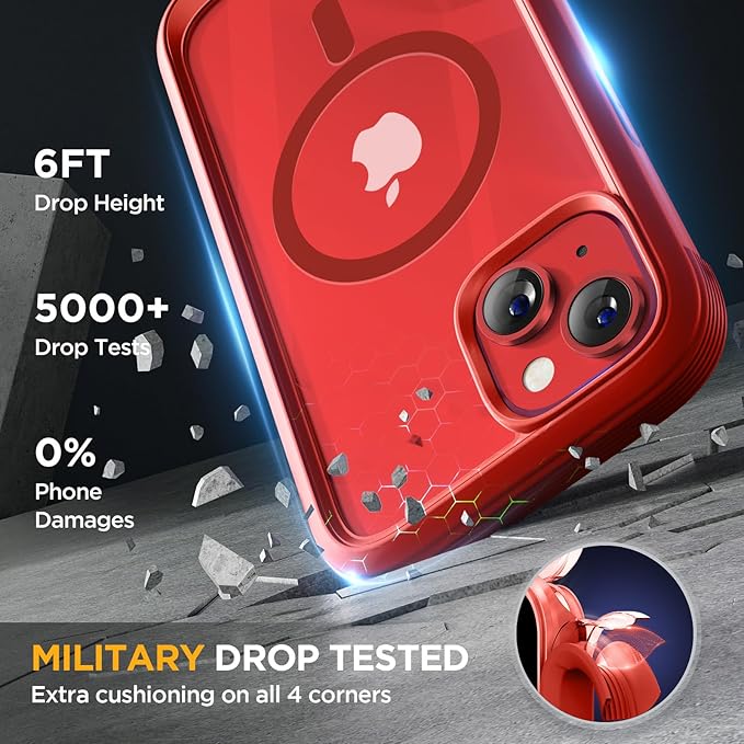 Miracase Glass Series Designed for iPhone 14 Plus Case 6.7 inch 2023 Upgrade Full-Body Magnetic Clear Case with Built-in 9H Tempered Glass Screen ProtectorCompatible with MagSafe Red