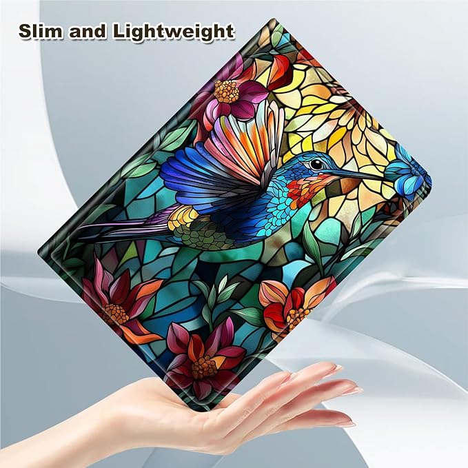 Case for Amazon Fire HD 10 and 10 Plus Tablet (13th/11th Gen 2023/2021 Release) Multi-Angle Viewing Leather Smart Stand Back Cover with Auto Sleep Wake Gorgeous Hummingbird