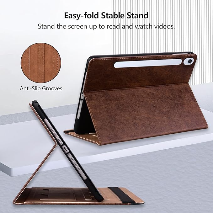 Case for Samsung Galaxy Tab S10 FE Plus 13.1 Inch 2025 (SM-X620/SM-X626B) Smart Cover with Pocket &amp Pencil Holder Business PU Leather with Card Slot Brown