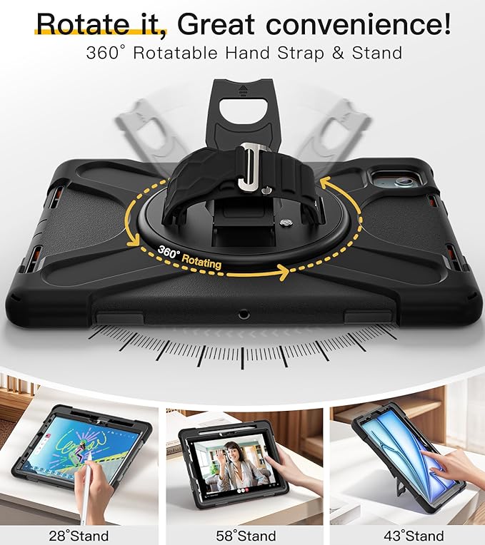 BRAECN Case for iPad Air 11 inch 2026(M4) 2025(M3) 2024(M2)iPad Pro 11 inch(4th/3rd/2nd/1st)&amp Air 10.9(5th/4th) Protective with Pencil Holder Screen Protector 360°Rotating Stand Handle Full Body