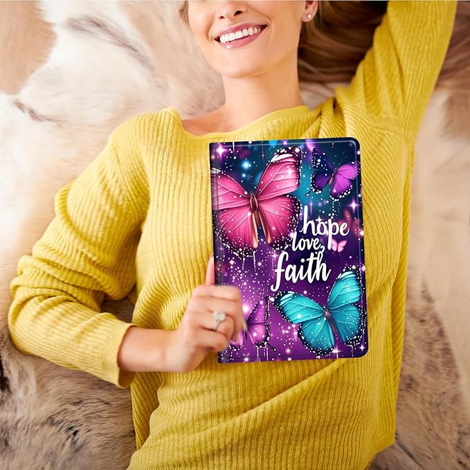 Case for iPad Pro 13 Inch Case M4 (2024 Model 7th Generation)PU Leather Folio Cover with Auto Sleep WakeMulti-Angle ViewinPurple Butterflys-3