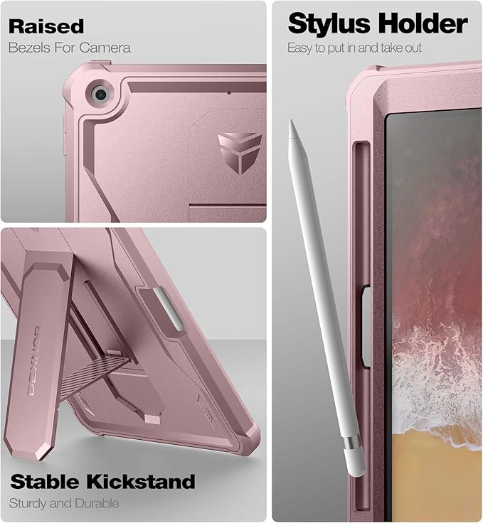 Dexnor for iPad 9.7 Inch 6th /5th Generation(2018/2017) [Built in Screen Protector &amp Kickstand] with Pen Holder Heavy Duty Shockproof Full Body Protective Cover for iPad 6th Generation Case-Pink