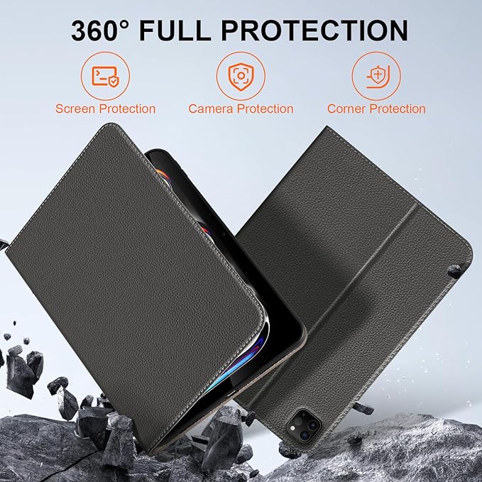 Premium Microfiber Leather Case for iPad Pro 11 Inch (M4/M5) 2024/2025Auto Wake/Sleep Multiple Viewing Angles Shockproof Protective Stand CaseDrak Gray