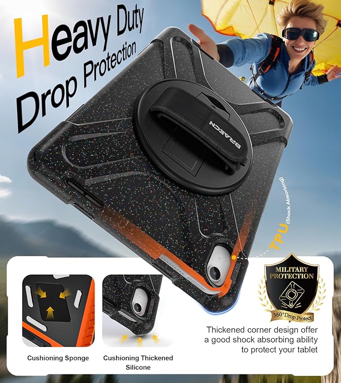 BRAECN for iPad (A16) 11th/10th Generation case 11/10.9 inch 2025/2022 Heavy Duty Shockproof Protective with Pencil Holder Screen Protector 360°Rotating Stand Handle &amp Shoulder Strap Full Body Cov