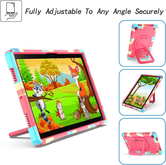Dteck for Samsung Galaxy Tab A8 (SM-X200) Tablet Case 10.5 2022 Release Shockproof Rugged Hard Case for Kids with Rotate Handle and Kickstand Protective Cute Cover with Shoulder Strap Rainbow Rose