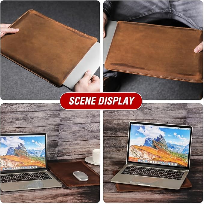 Top Grain Leather 13.3 Slim Laptop Sleeve Case Solid Minimalist Vintage Design Handmade Compatible with MacBook Pro 13.3 MacBook Air M1/M2 DELL XPS 13 &amp Other PC Brown 13.3 Inch