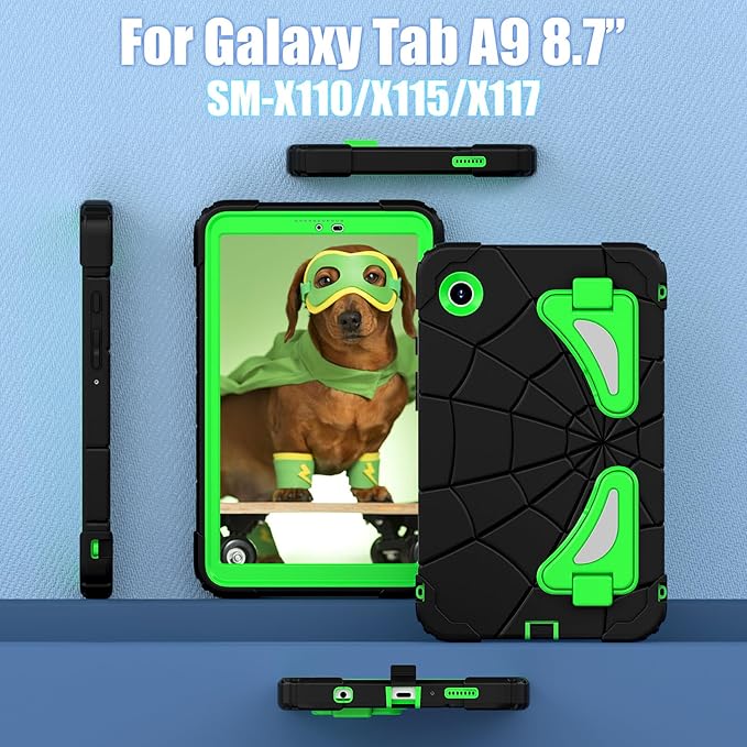 Compatible with Samsung Galaxy Tab A9 8.7 inch(SM-X115N)(2023) Tablet CaseLightweight Shockproof Rugged Protective Cover with Kickstand for Kids Children Boys Babies Dark Green