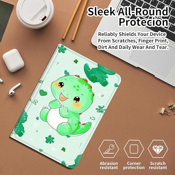 DIGTIALLL Case for Amazon Kindle Fire HD 8 Tablet (8th / 7th / 6th Generation - 2018 2017 and 2016 Release) PU Leather Smart Protective Cover with Auto Sleep/WakeCute Green Dinosaur