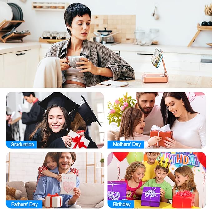 TechGlow Gifts for Men Women Foldable Cellphone Stand with Bluetooth Speaker and Charging Function 360° Rotatable Phone Stand Birthday Gift Idea for Mom Dad Cool Tech Gifts-Rose Gold