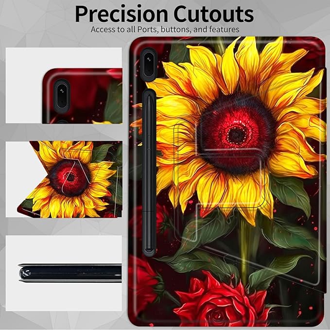 Case for Samsung Galaxy Tab S9 Plus/X810/X816B/X818U/S9 FE Plus 12.4inch Sunflowers Theme 360 Degree Rotating Stand Smart Protective Cover for Samsung S9 Plus Tablet