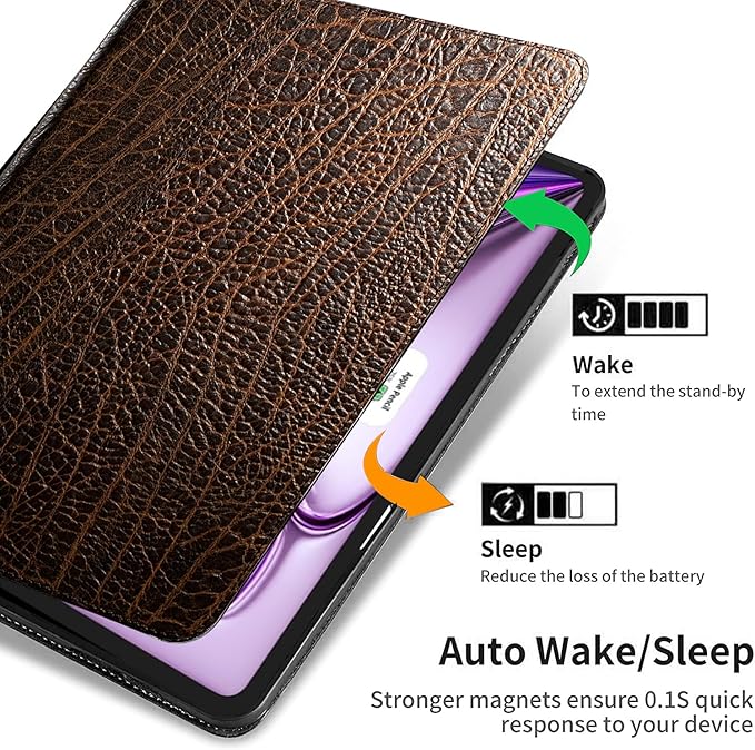 Gexmil Genuine Leather Case for iPad Pro 11 Inch (M5/M4) 2025/2024 with Adjustable StandProtective Shockproof Premium Leather Smart Folio Cover Auto Sleep/Wake Anti-Slip Buffalo Brown