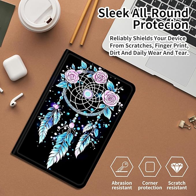 DIGTIALLL Case for Amazon Kindle Fire Max 11 Case (13th Generation 2023 Release) 11 PU Leather Smart Protective Cover with Auto Sleep/WakeDreamcatcher Pink Roses