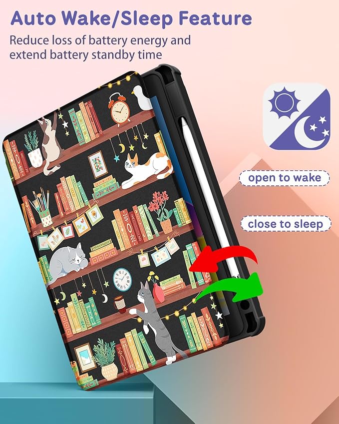 for iPad Air 11 inch Case Air 5th/4th Generation 10.9 Pro 11'' Case Women Girls for Apple Pencil Holder Cute Cat Rotating Folio Cover for iPad Air 11 2024 (M2) 10.9 2022 2020 Pro 11