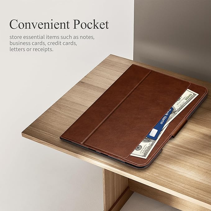 auaua Case for iPad Pro 13 Inch (M5/M4) 2025/2024 with Pencil Holder and Pocket Multiple Viewing Angles Magnetic Closure Auto Sleep/Wake (Brown)