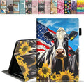 Case for All-New Amazon Fire HD 10 &amp 10 Plus Tablet 10.1 (13th/11th Generation 2023/2021 Release) Slim PU Leather Stand Cover with Card Slot &amp Auto Wake/Sleep American Flag Cow and Sunflow