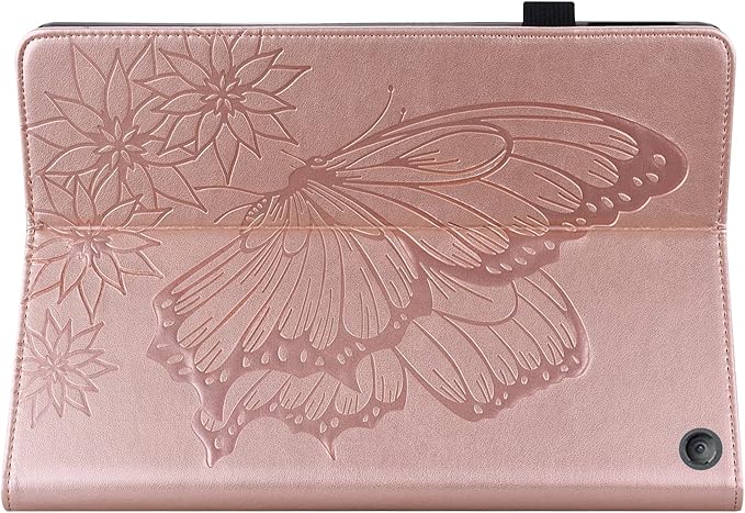 for Amazon Kindle Fire HD 10 &amp HD 10 Plus Case 13th/11th Generation 10.1 inch 2023/2021 Folio Stand Embossed PU Leather Wallet Cover with Pencil Holder/Card Pockes Rosegold Flower Butterfly
