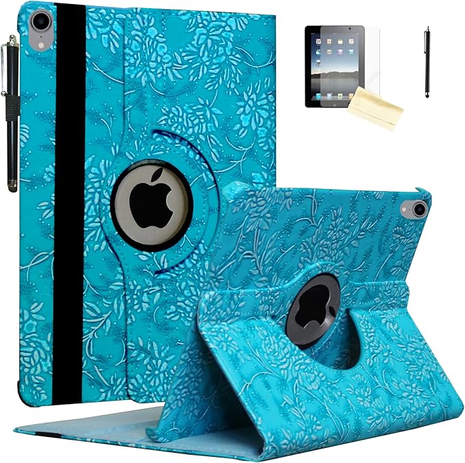 Case for iPad A16 11-inch (11th Gen 2025) for 2022 iPad 10th Generation 10.9 inch Rotating Stand Smart Magnetic Cover for Model A3354 A3355 A3356 A2696 A2757 A2777 (Embossed Flower)