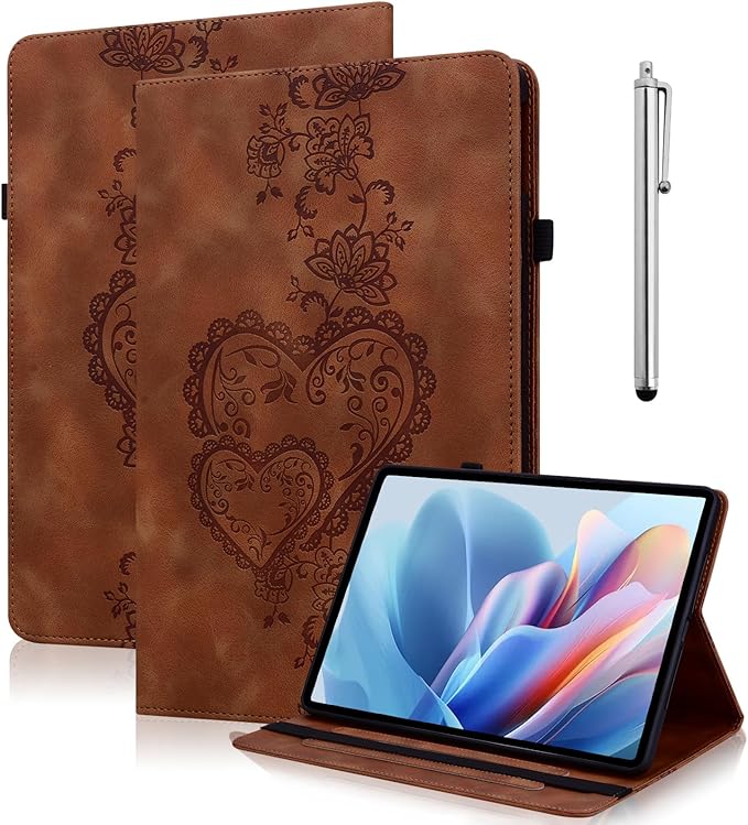 Case for Lenovo Tab Plus 11.5 Inch 2024 Embossed Premium PU Leather Case with Stand/Pencil Holder/Card Slots/Elastic Band for 11.5 Lenovo Tab Plus 2024 Release-Brown