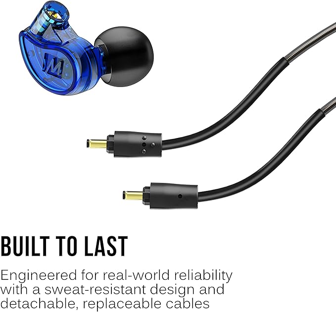 MEE audio M6 PRO In Ear Monitor Headphones for Musicians 2nd Gen Model With Upgraded Sound Memory Wire Earhooks &amp Replaceable Cables Noise Isolating Professional Earbuds 2 Cords Included (Blue