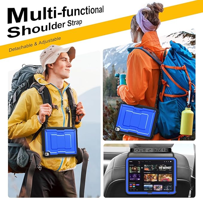 SEYMAC stock Case for iPad (A16) 11th/10th Generation 11''/10.9'' 2025/2022 with Built-in Screen Protector Shoulder Strap Built-in Kickstand Rugged Full Body Shockproof Protective Case Blue