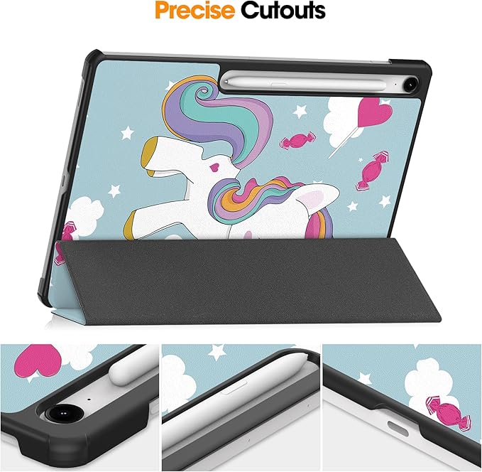 Case for Samsung Galaxy Tab S10 FE+/S10 FE Plus 13.1 Inch 2025 Model (SM-X620/SM-X626B) Tri-Fold Stand Smart PU Leather &amp Hard Back Shockproof Cover with Auto Wake/Sleep Rainbow Unicorn