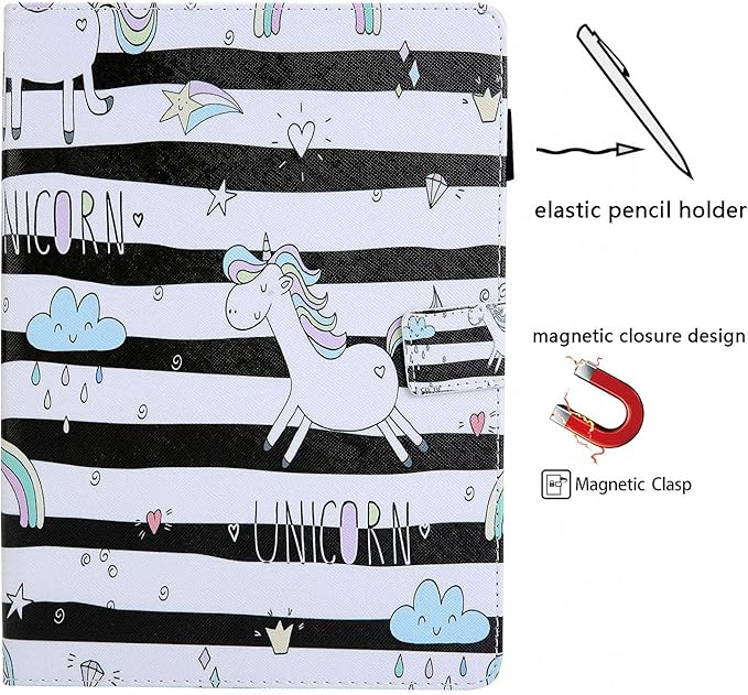 Fire HD 10 Case (9th Generation 2019 and 7th Gen 2017) with Pencil Holder [Multiple Angle Viewing] Stand Smart PU Leather Cover [Auto Sleep/Wake] for Amazon Kindle Fire 10.1 White Horse