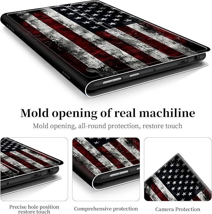for Fire Hd 10 Tablet Case 11th/13th Generation 2021/2023 ReleaseHybrid Slim Multi-Angles Stand Cover for Kindle Fire HD 10 Plus 11th GenAuto Wake/Sleep-Vintage American Flag